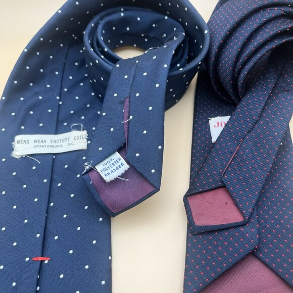 Vintage John Weitz By Burma Men’s Wear Navy Blue Neck Tie Polka Dots Set Of 2 - Picture 5 of 6